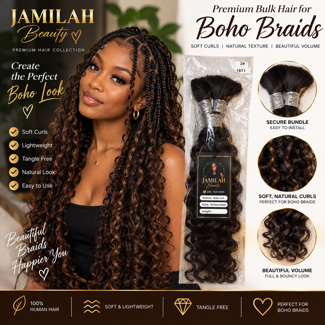 Jamilah Beauty Boho Braids Curly Bulk Hair – Natural Black